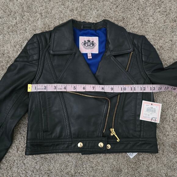 Juicy Couture Lamb Leather Motorcycle Jacket Girls 4/5 Black Biker Y2K Winter - Picture 5 of 10